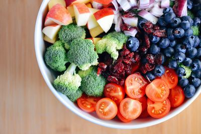 Directly above shot of salad in bowl on table