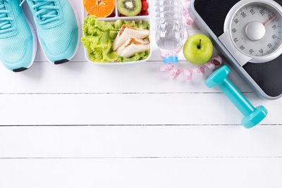 High angle view of fruits on table