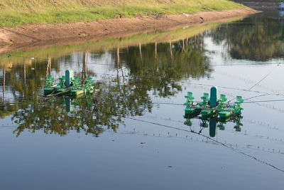High angle view of plants by lake