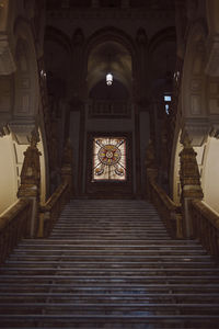 Low angle view of illuminated staircase in building