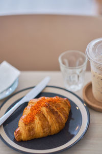 Close-up of breakfast served on table