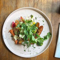High angle view of vegetables in bowl on table