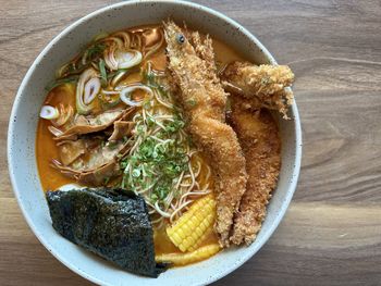 High angle view of food in bowl on table