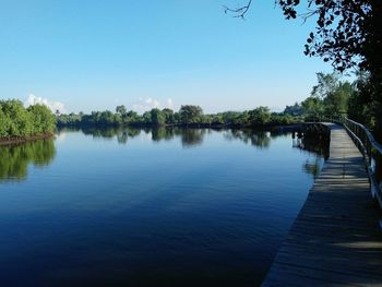 Scenic view of lake against blue sky