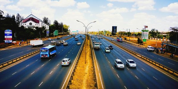 High angle view of traffic on road