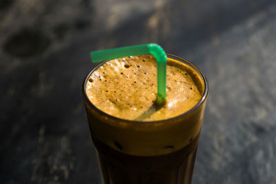 High angle view of drink on table