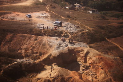 High angle view of rocks on land