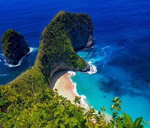 High angle view of rock formation in sea