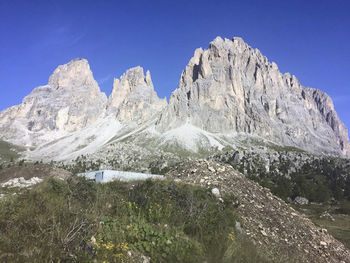 Scenic view of snowcapped mountains against clear sky