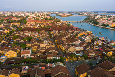 High angle view of townscape against sky