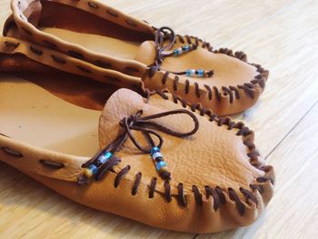 Close-up of necklace on table