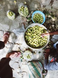 High angle view of hand holding food