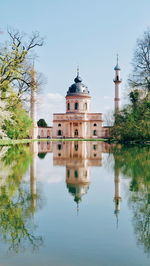 Reflection of mosque in the garden lake 