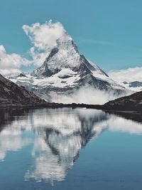 Matterhorn reflection on lake in zermatt 