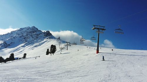 Low angle view of mountain against blue sky