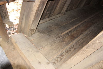 High angle view of wooden floor at home