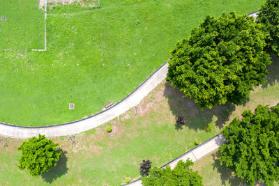 High angle view of swimming pool in field