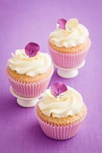 Close-up of cupcakes on cake