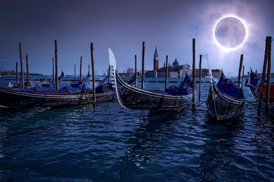 View of boats moored in sea