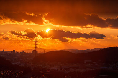 Silhouette cityscape against sky during sunset