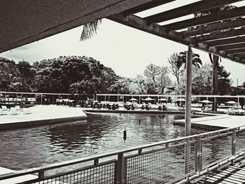 View of railing with trees in background