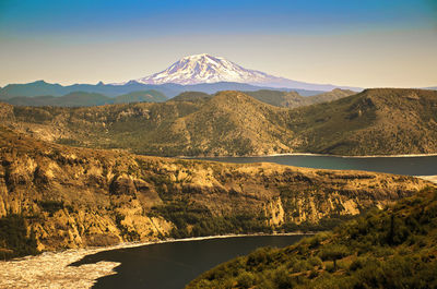 Scenic view of mountains against clear sky