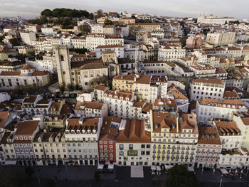 High angle view of buildings in city