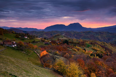 High angle view of townscape against sky during sunset