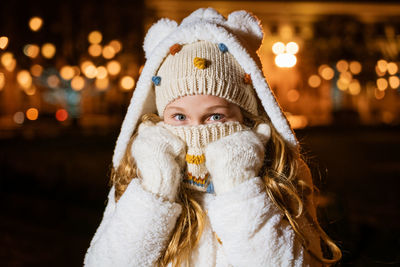 Portrait of woman wearing warm clothing