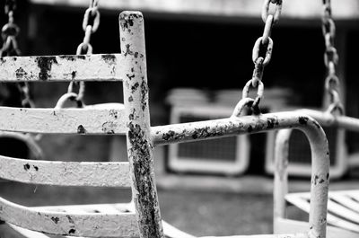 Close-up of metallic swing seat