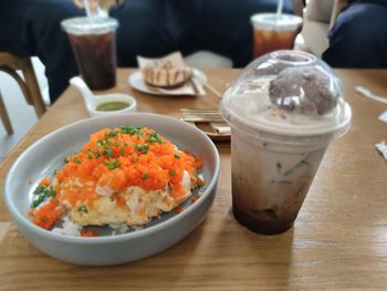 High angle view of food in bowl on table