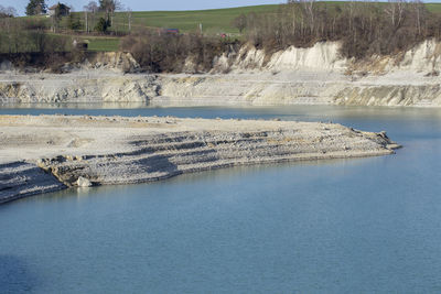 High angle view of river amidst rocks