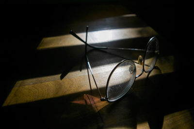 High angle view of eyeglasses on table