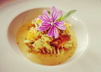 High angle view of fresh flowers in bowl