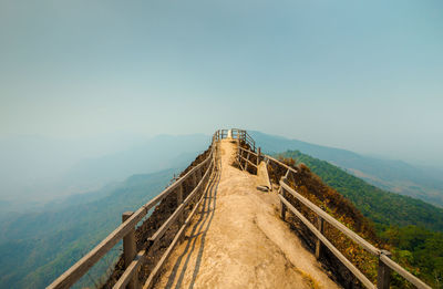 Panoramic view of mountain range against clear sky