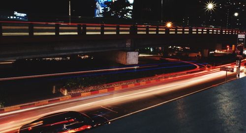 Light trails on road at night