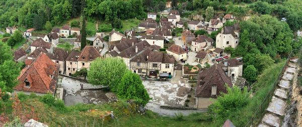 High angle view of buildings in town