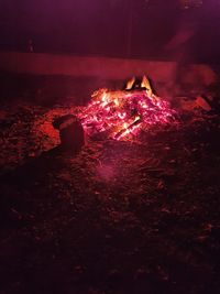 High angle view of bonfire at night