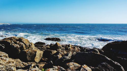 Scenic view of sea against clear sky