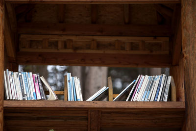 Low angle view of books in shelf