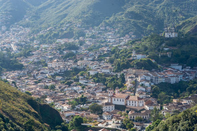 High angle view of buildings in town