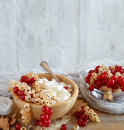 High angle view of breakfast in bowl on table