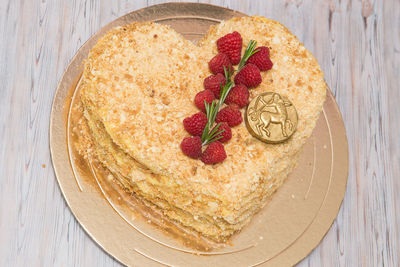 High angle view of dessert on table