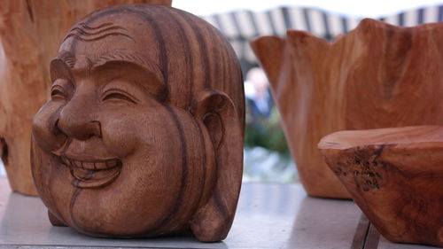 Close-up of statue on table