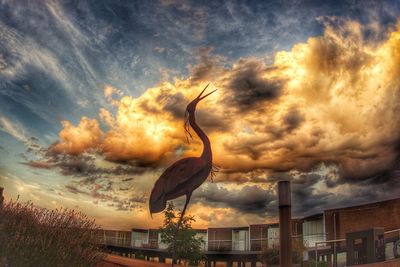 High section of building against sky at sunset