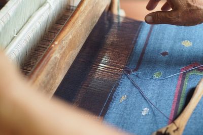 Cropped hand weaving at workshop