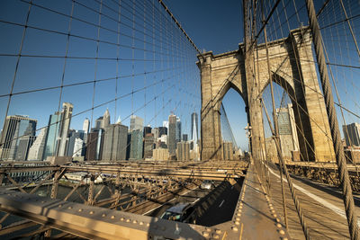 Panoramic view of suspension bridge against sky