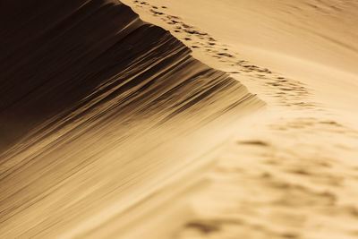 Scenic view of sand dunes at beach against sky