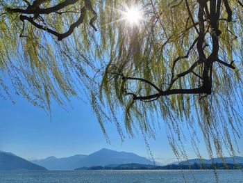 Scenic view of mountains against sky on sunny day