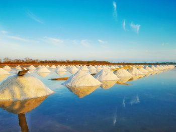 Salt basin against blue sky